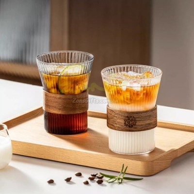 日式竖纹泡茶隔热玻璃杯