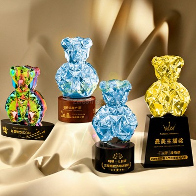 Color-plated Bear Crystal Trophy