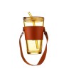 Straw glass cup with lid leather cover handle