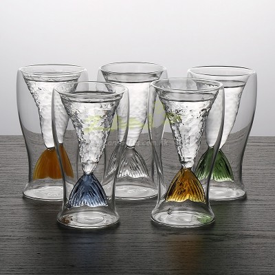 Colorful mermaid double-layer glass cup