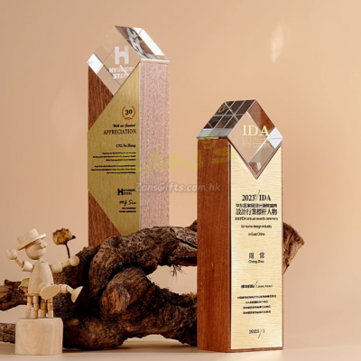 Solid Wood Crystal Trophy